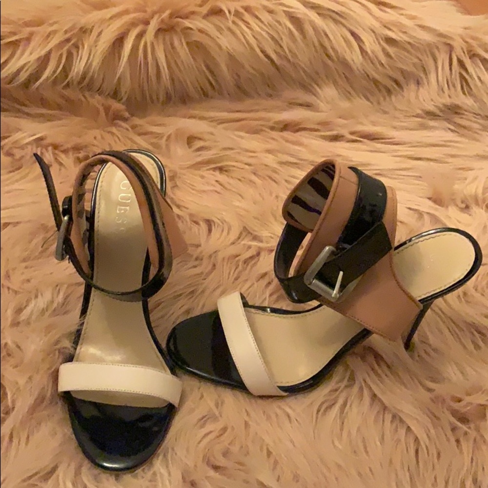 Black white and tan heels
